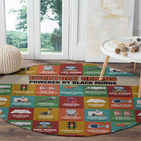 Everyday Genius Powered by Black Minds Round Carpet with Colorful Invention Icons Pattern - Wonder Print Shop
