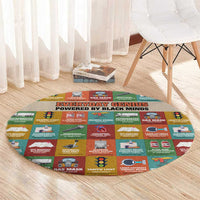 Everyday Genius Powered by Black Minds Round Carpet with Colorful Invention Icons Pattern - Wonder Print Shop