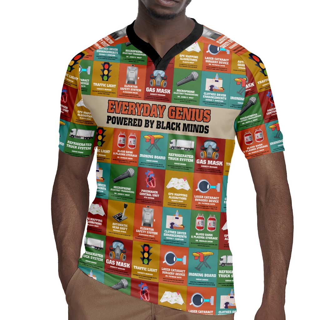 Everyday Genius Powered by Black Minds Rugby Jersey with Colorful Invention Icons Pattern - Wonder Print Shop