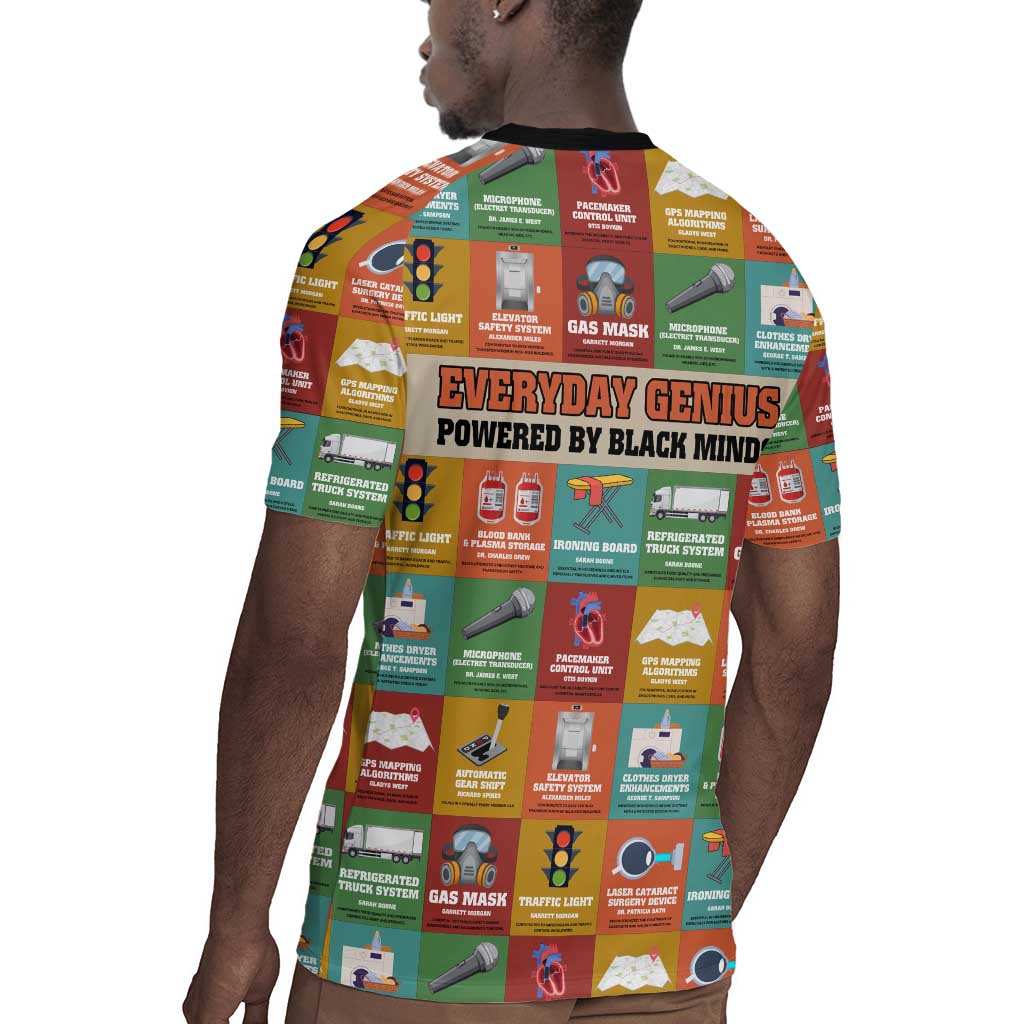 Everyday Genius Powered by Black Minds Rugby Jersey with Colorful Invention Icons Pattern - Wonder Print Shop