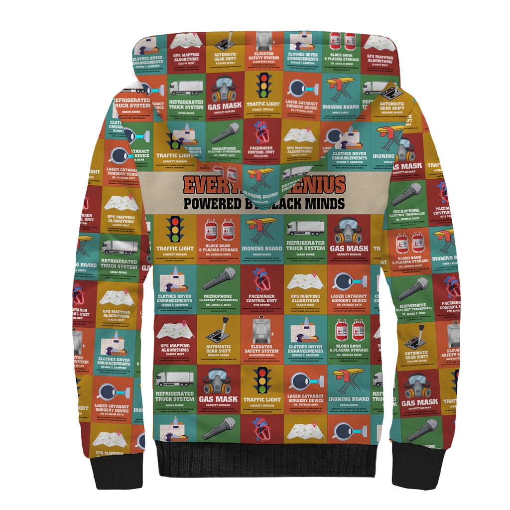 Everyday Genius Powered by Black Minds Sherpa Hoodie with Colorful Invention Icons Pattern - Wonder Print Shop