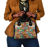 Everyday Genius Powered by Black Minds Shoulder Handbag with Colorful Invention Icons Pattern - Wonder Print Shop