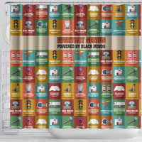 Everyday Genius Powered by Black Minds Shower Curtain with Colorful Invention Icons Pattern - Wonder Print Shop