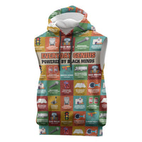 Everyday Genius Powered by Black Minds Sleeveless Hoodie with Colorful Invention Icons Pattern - Wonder Print Shop