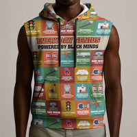 Everyday Genius Powered by Black Minds Sleeveless Hoodie with Colorful Invention Icons Pattern - Wonder Print Shop