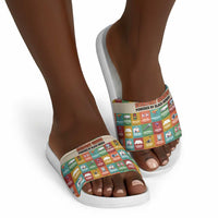 Everyday Genius Powered by Black Minds Slide Sandals with Colorful Invention Icons Pattern - Wonder Print Shop