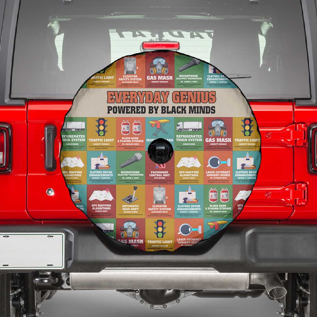 Everyday Genius Powered by Black Minds Spare Tire Cover with Colorful Invention Icons Pattern - Wonder Print Shop