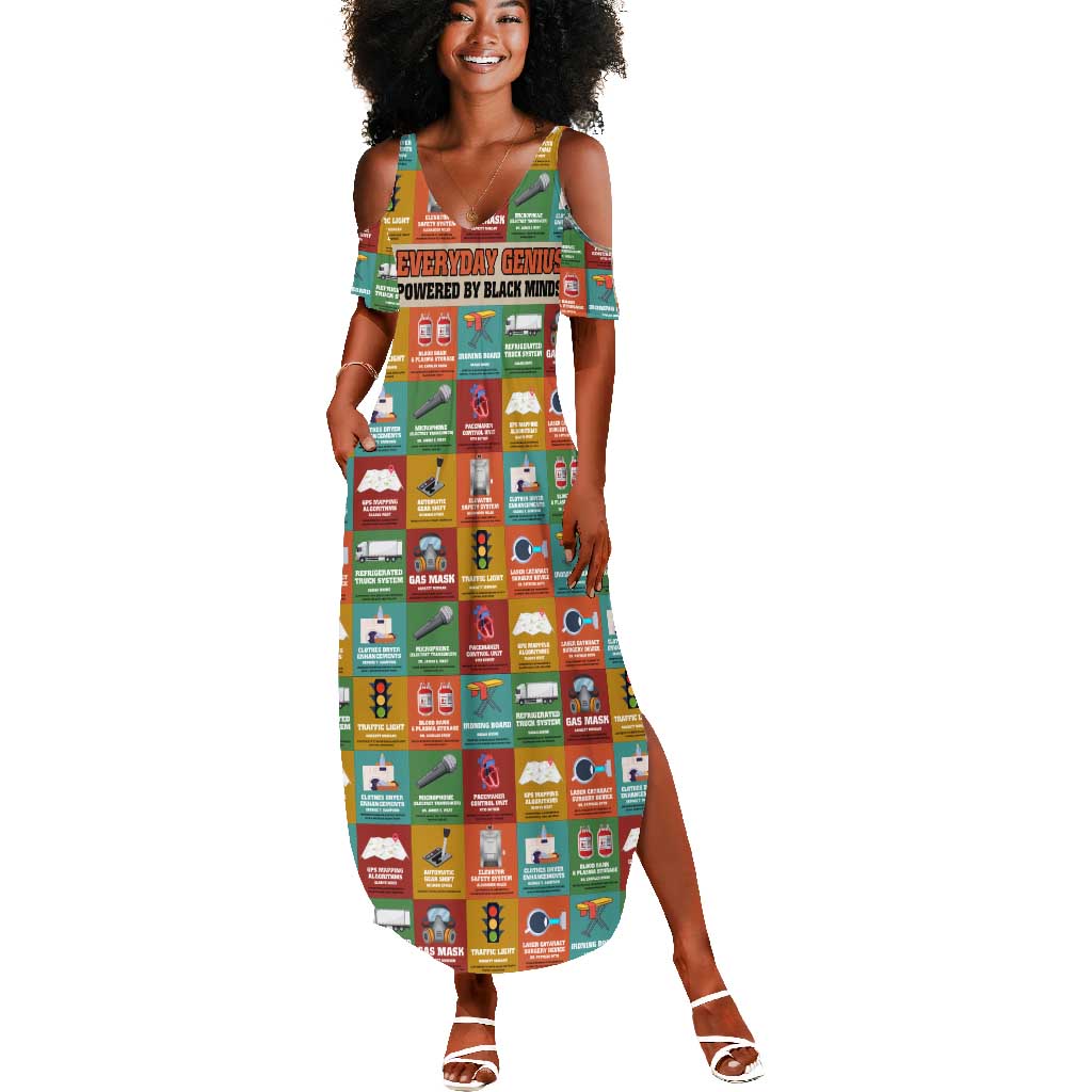 Everyday Genius Powered by Black Minds Summer Maxi Dress with Colorful Invention Icons Pattern - Wonder Print Shop