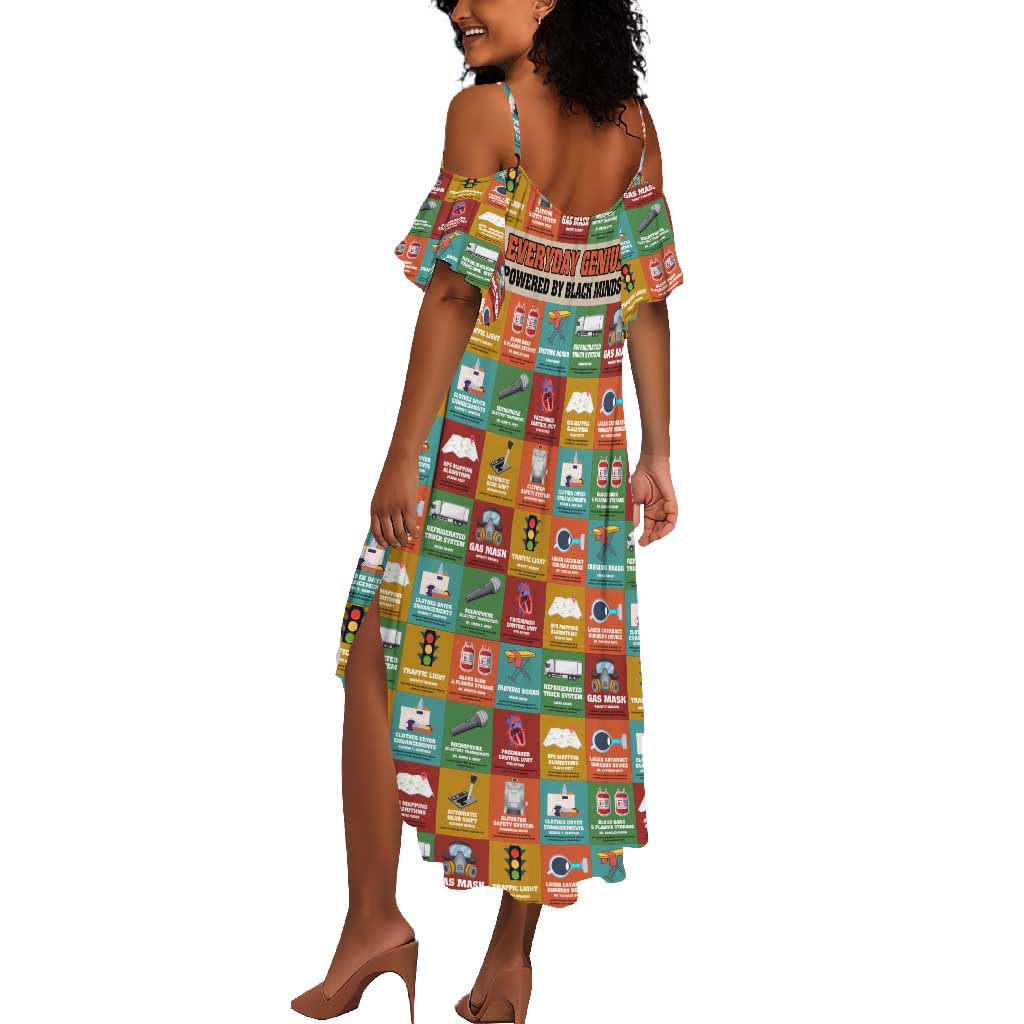 Everyday Genius Powered by Black Minds Summer Maxi Dress with Colorful Invention Icons Pattern - Wonder Print Shop