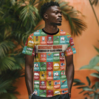 Everyday Genius Powered by Black Minds T shirt with Colorful Invention Icons Pattern - Wonder Print Shop