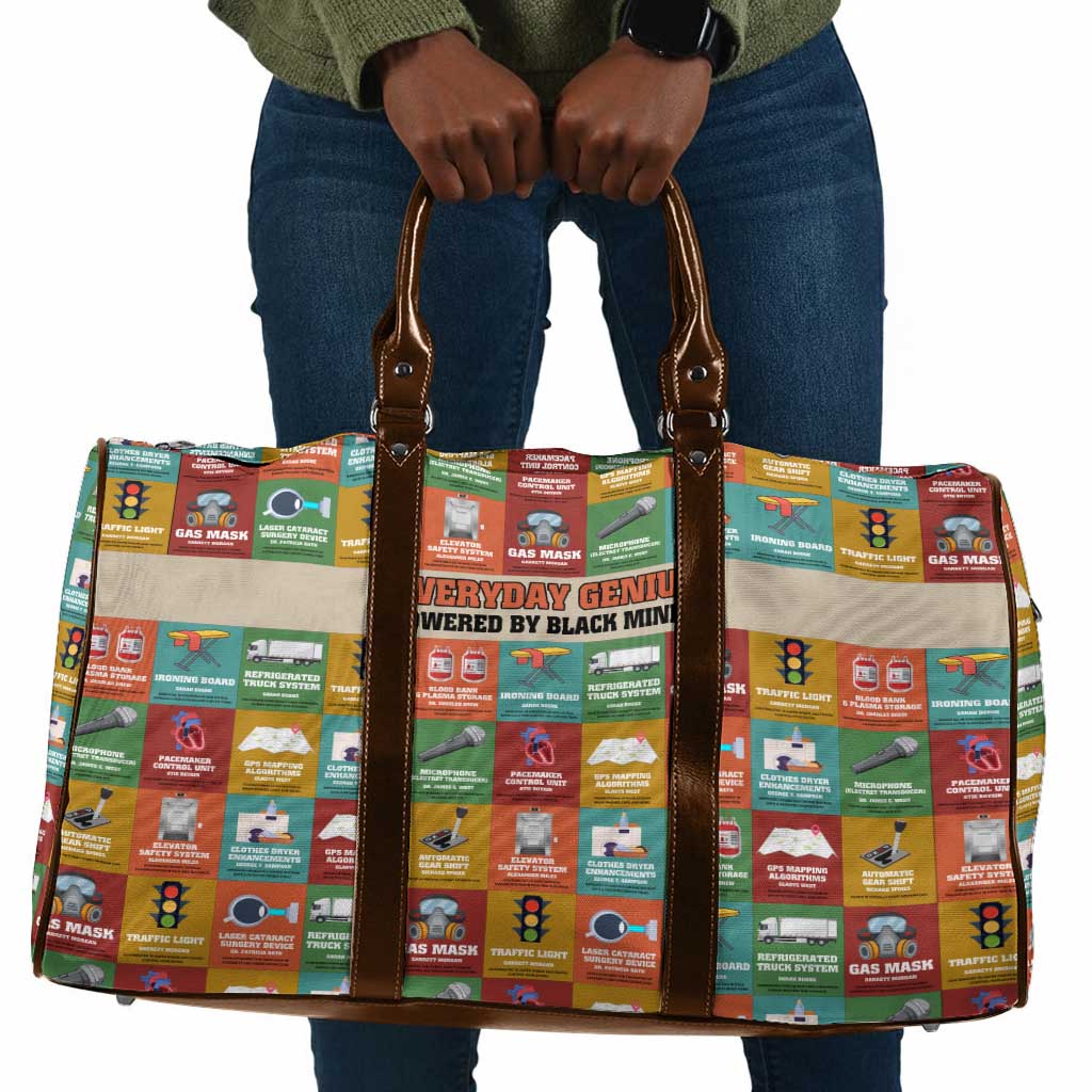 Everyday Genius Powered by Black Minds Travel Bag with Colorful Invention Icons Pattern - Wonder Print Shop