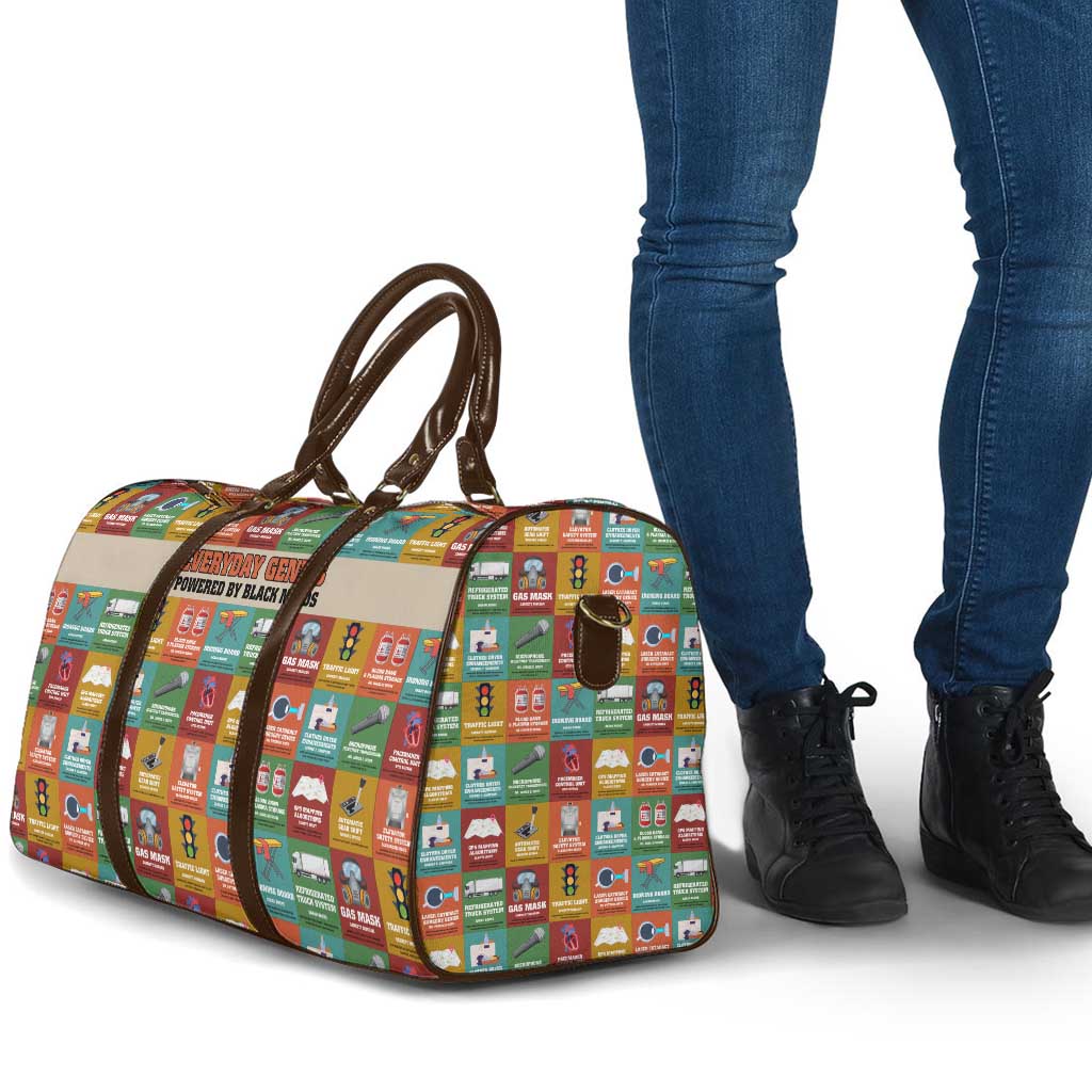 Everyday Genius Powered by Black Minds Travel Bag with Colorful Invention Icons Pattern - Wonder Print Shop
