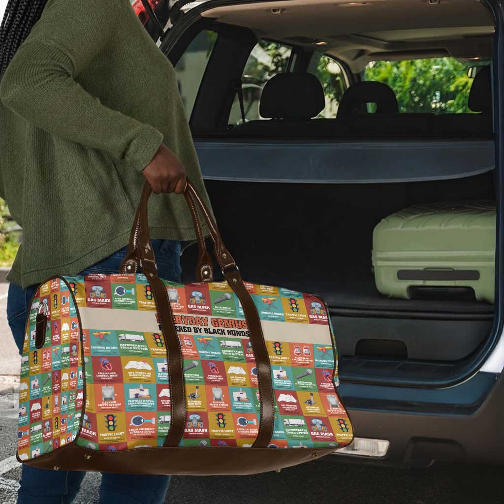 Everyday Genius Powered by Black Minds Travel Bag with Colorful Invention Icons Pattern - Wonder Print Shop