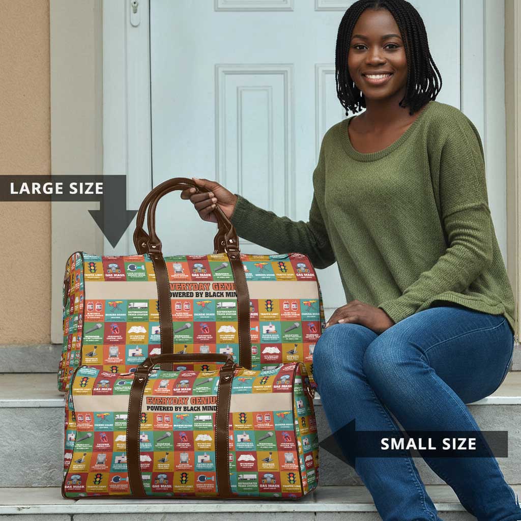 Everyday Genius Powered by Black Minds Travel Bag with Colorful Invention Icons Pattern - Wonder Print Shop
