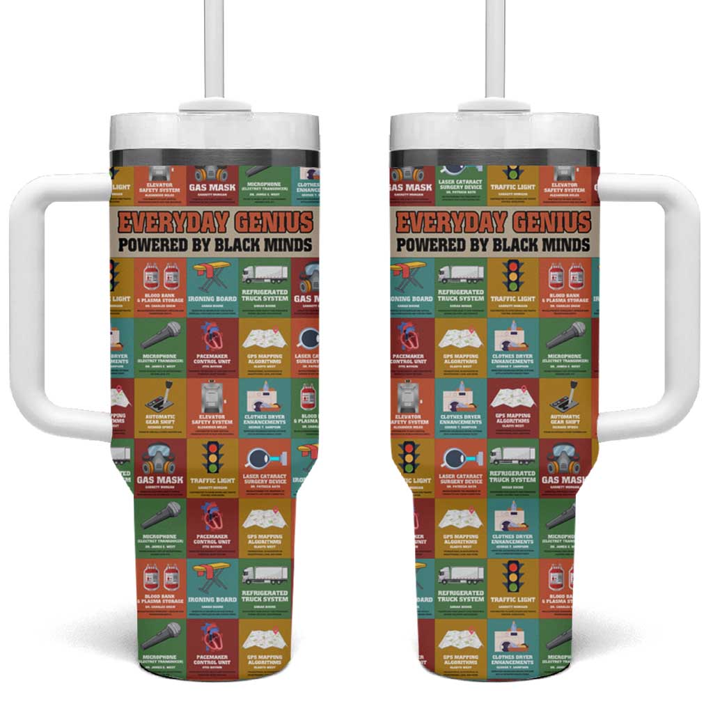 Everyday Genius Powered by Black Minds Tumbler With Handle with Colorful Invention Icons Pattern - Wonder Print Shop