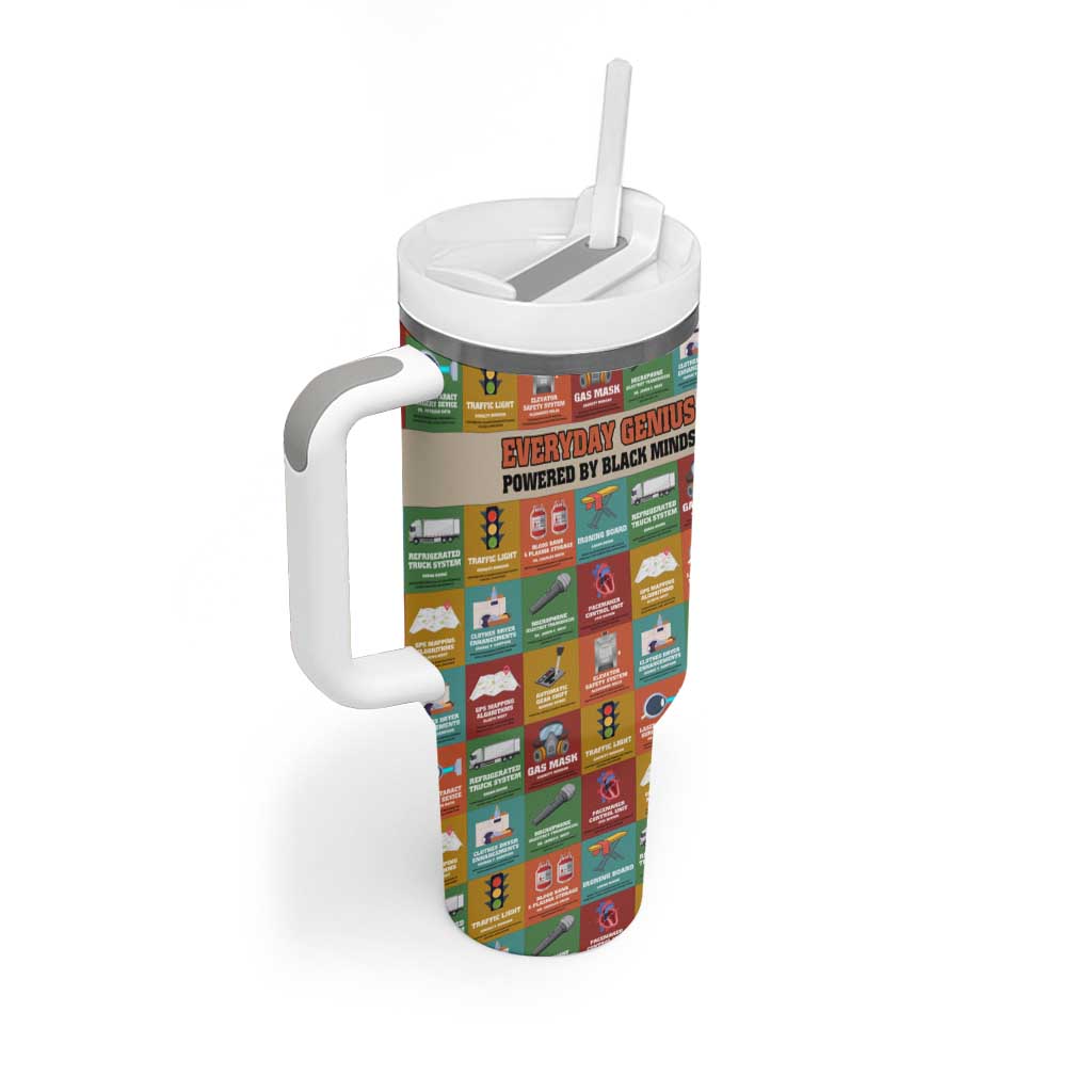 Everyday Genius Powered by Black Minds Tumbler With Handle with Colorful Invention Icons Pattern - Wonder Print Shop