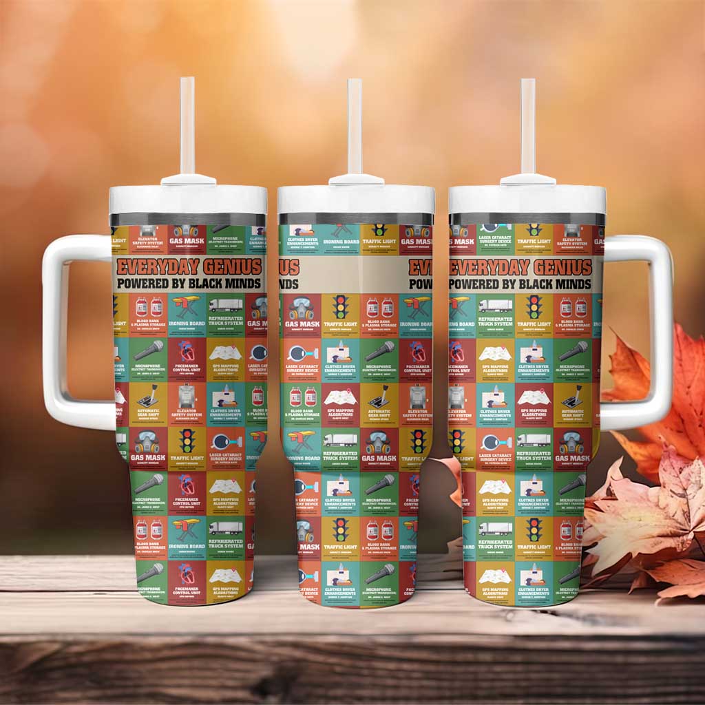 Everyday Genius Powered by Black Minds Tumbler With Handle with Colorful Invention Icons Pattern - Wonder Print Shop