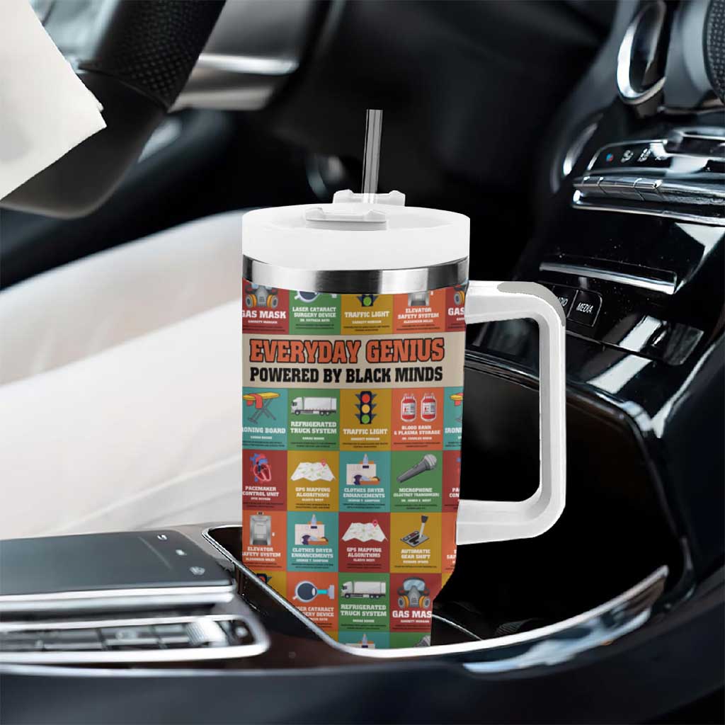 Everyday Genius Powered by Black Minds Tumbler With Handle with Colorful Invention Icons Pattern - Wonder Print Shop