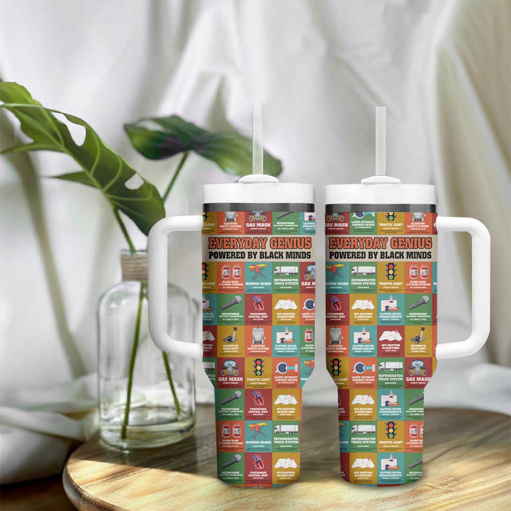 Everyday Genius Powered by Black Minds Tumbler With Handle with Colorful Invention Icons Pattern - Wonder Print Shop