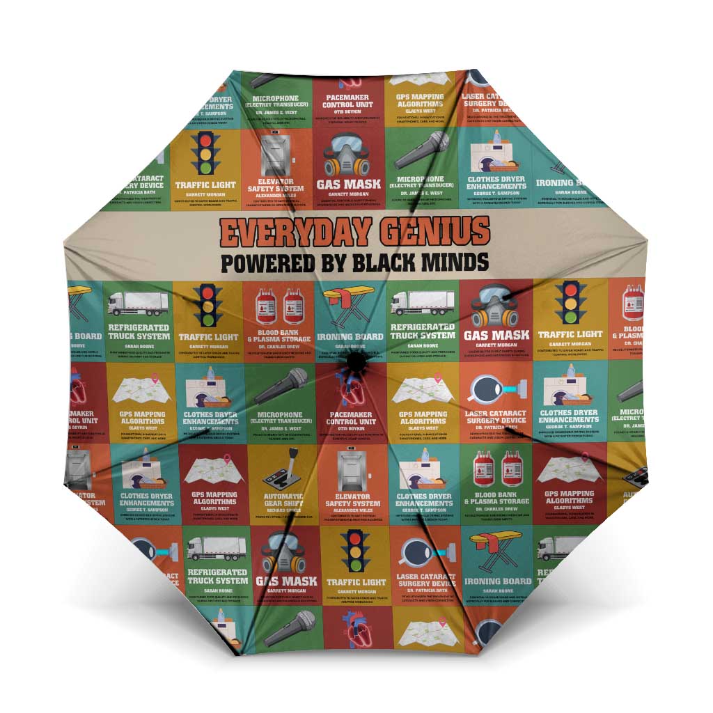Everyday Genius Powered by Black Minds Umbrella with Colorful Invention Icons Pattern - Wonder Print Shop
