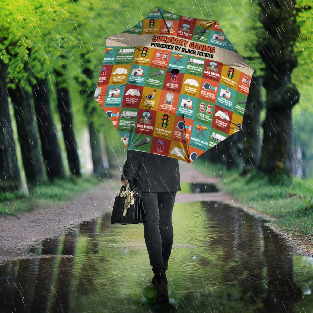 Everyday Genius Powered by Black Minds Umbrella with Colorful Invention Icons Pattern - Wonder Print Shop