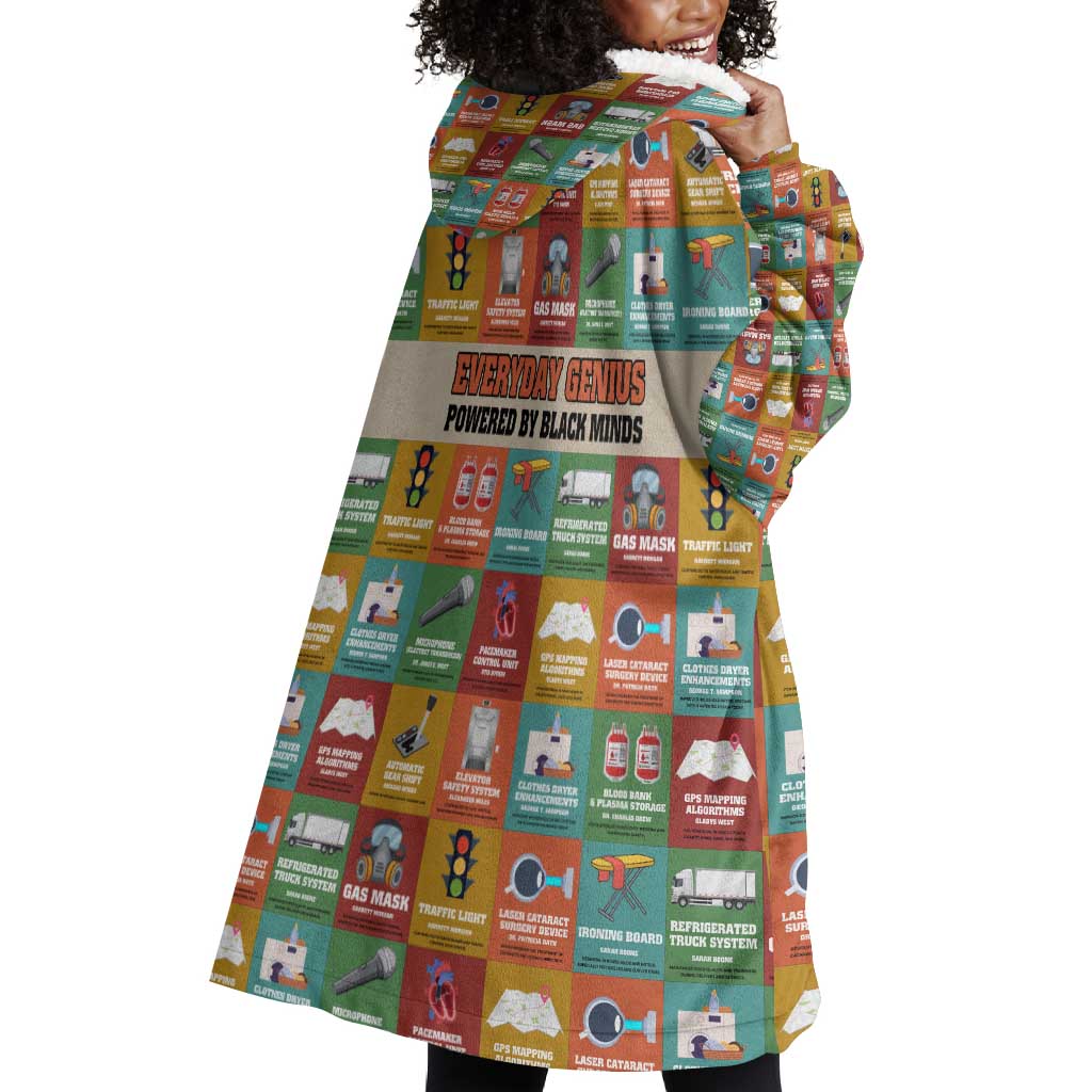 Everyday Genius Powered by Black Minds Wearable Blanket Hoodie with Colorful Invention Icons Pattern - Wonder Print Shop
