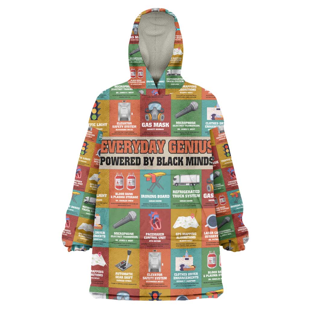 Everyday Genius Powered by Black Minds Wearable Blanket Hoodie with Colorful Invention Icons Pattern - Wonder Print Shop