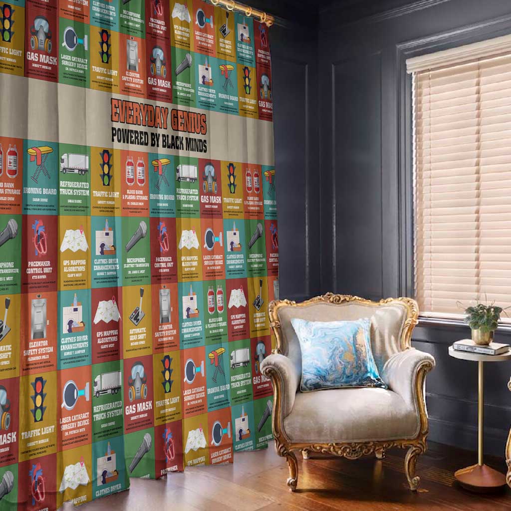 Everyday Genius Powered by Black Minds Window Curtain with Colorful Invention Icons Pattern - Wonder Print Shop