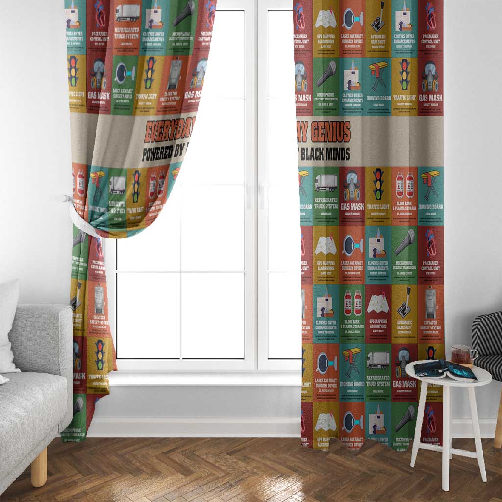Everyday Genius Powered by Black Minds Window Curtain with Colorful Invention Icons Pattern - Wonder Print Shop