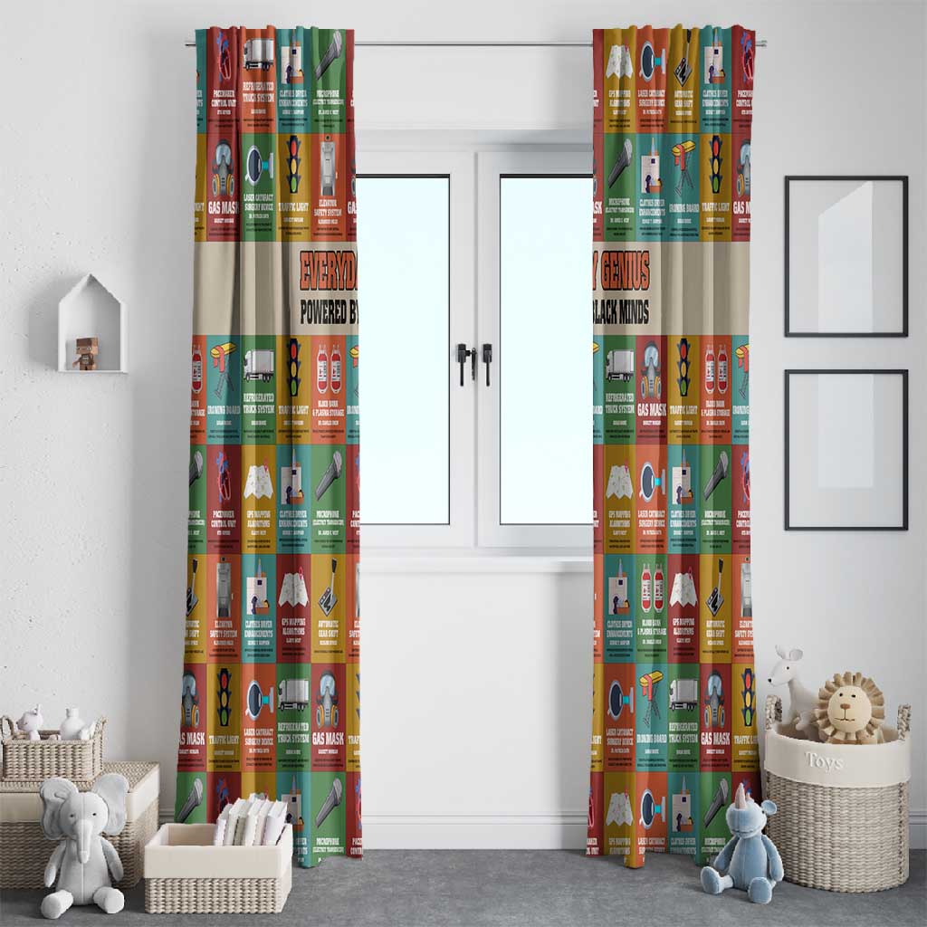 Everyday Genius Powered by Black Minds Window Curtain with Colorful Invention Icons Pattern - Wonder Print Shop