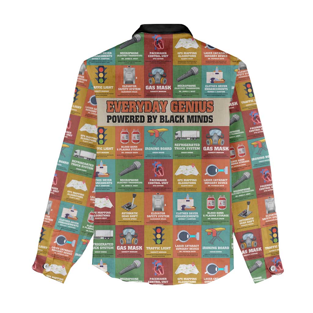 Everyday Genius Powered by Black Minds Women Casual Shirt with Colorful Invention Icons Pattern - Wonder Print Shop