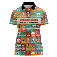Everyday Genius Powered by Black Minds Women Polo Shirt with Colorful Invention Icons Pattern - Wonder Print Shop
