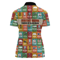Everyday Genius Powered by Black Minds Women Polo Shirt with Colorful Invention Icons Pattern - Wonder Print Shop