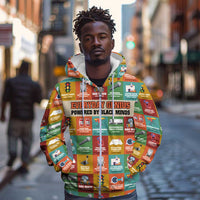 Everyday Genius Powered by Black Minds Zip Hoodie with Colorful Invention Icons Pattern - Wonder Print Shop