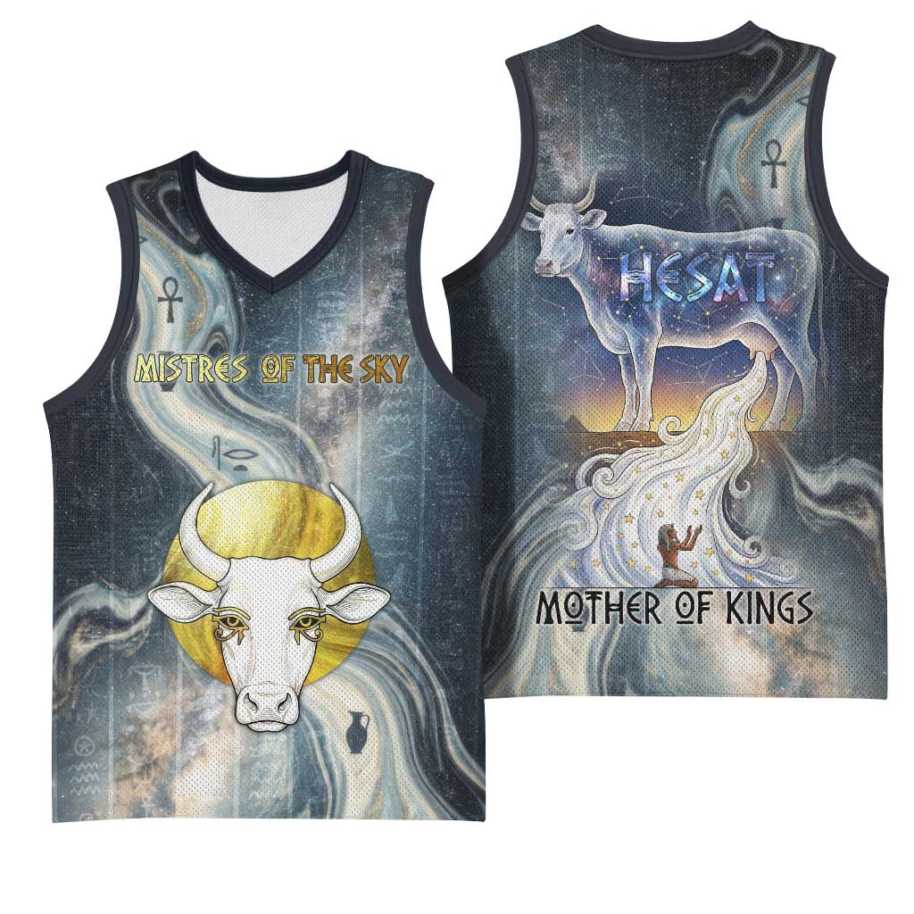 Hesat Celestial Cow Egyptian Basketball Jersey with Mythic Sky Motif in Cosmic Theme