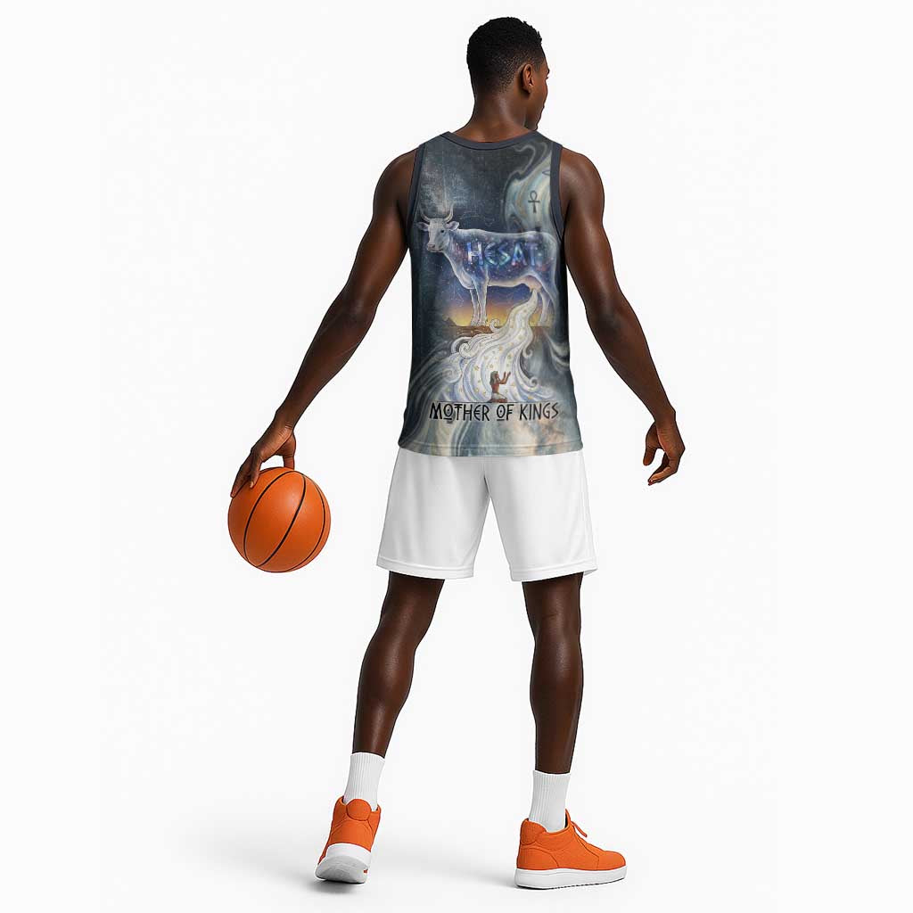 Hesat Celestial Cow Egyptian Basketball Jersey with Mythic Sky Motif in Cosmic Theme