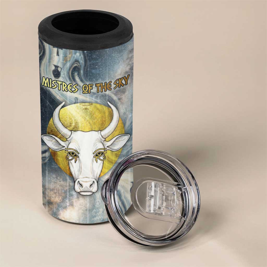 Hesat Celestial Cow Egyptian 4 in 1 Can Cooler Tumbler with Mythic Sky Motif in Cosmic Theme