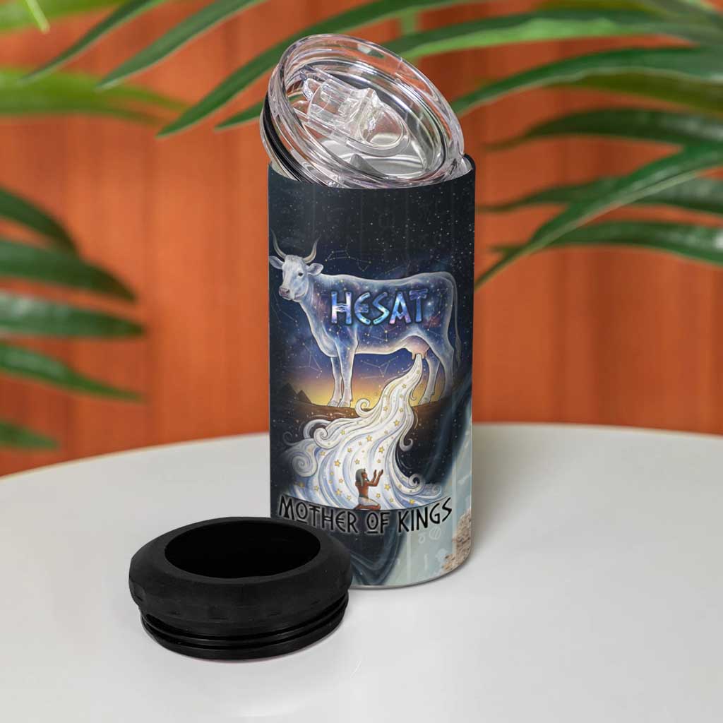 Hesat Celestial Cow Egyptian 4 in 1 Can Cooler Tumbler with Mythic Sky Motif in Cosmic Theme