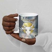 Hesat Celestial Cow Egyptian Ceramic Mug with Mythic Sky Motif in Cosmic Theme