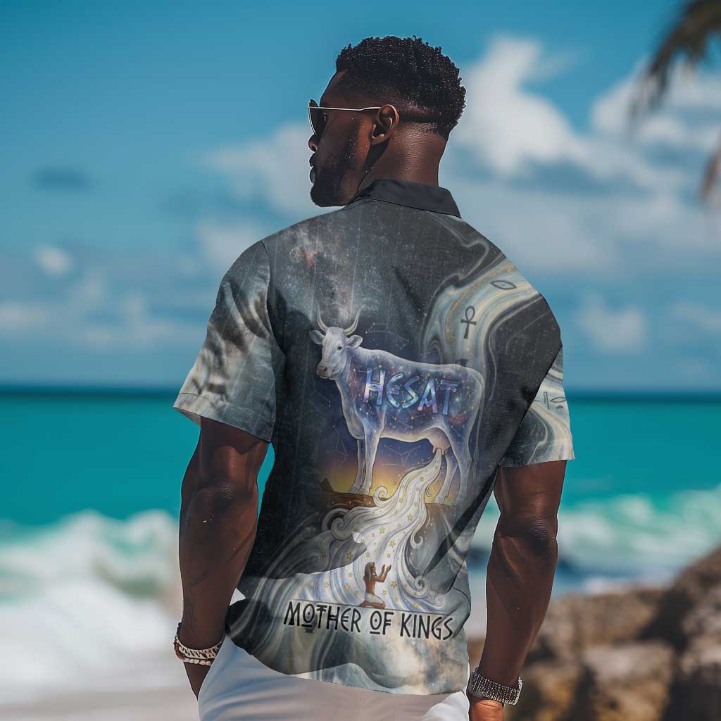 Hesat Celestial Cow Egyptian Hawaiian Shirt with Mythic Sky Motif in Cosmic Theme