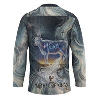 Hesat Celestial Cow Egyptian Hockey Jersey with Mythic Sky Motif in Cosmic Theme