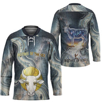 Hesat Celestial Cow Egyptian Hockey Jersey with Mythic Sky Motif in Cosmic Theme