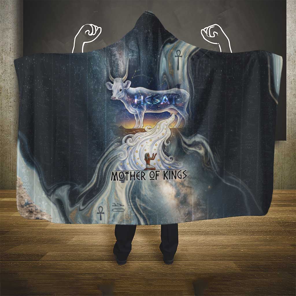 Hesat Celestial Cow Egyptian Hooded Blanket with Mythic Sky Motif in Cosmic Theme
