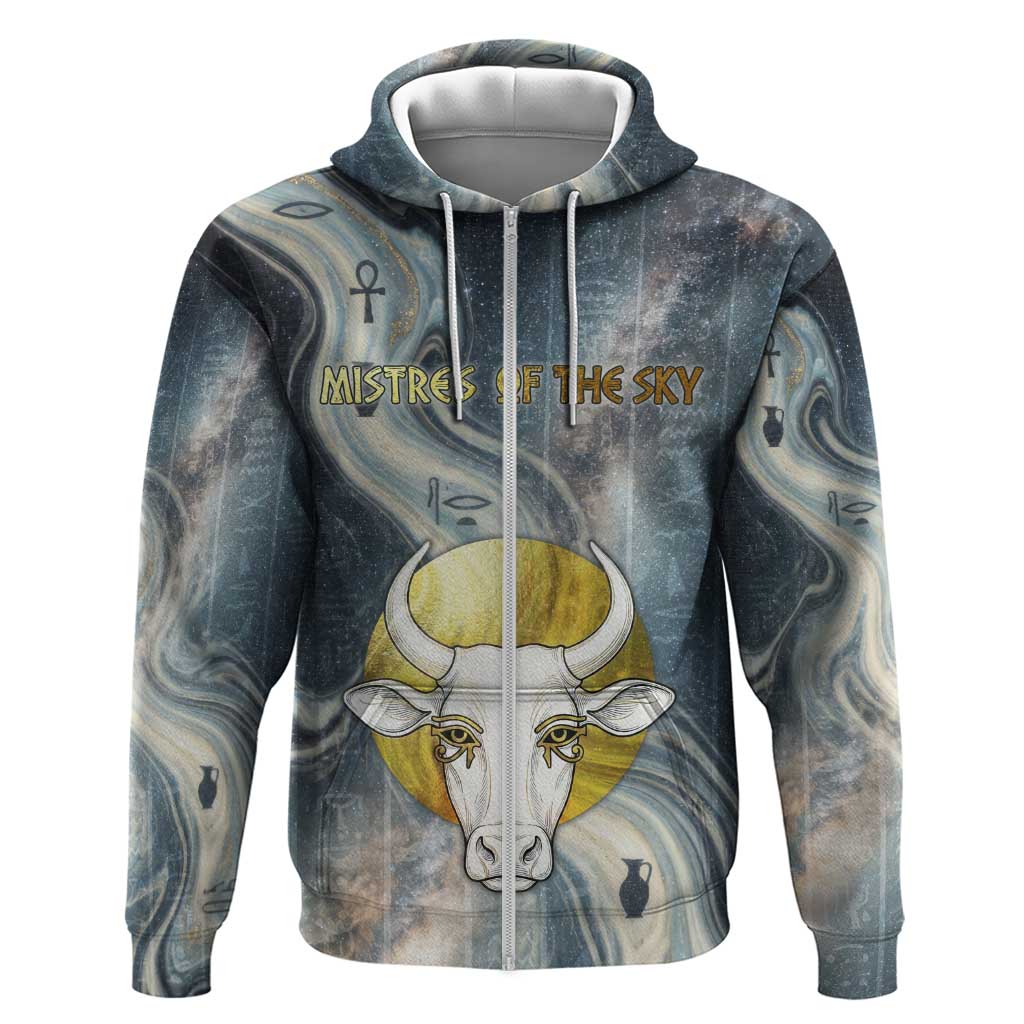 Hesat Celestial Cow Egyptian Hoodie with Mythic Sky Motif in Cosmic Theme