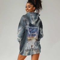 Hesat Celestial Cow Egyptian Hoodie Dress with Mythic Sky Motif in Cosmic Theme