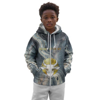 Hesat Celestial Cow Egyptian Kid Hoodie with Mythic Sky Motif in Cosmic Theme