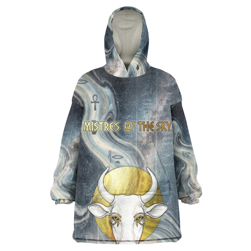 Hesat Celestial Cow Egyptian Kid Wearable Blanket Hoodie with Mythic Sky Motif in Cosmic Theme
