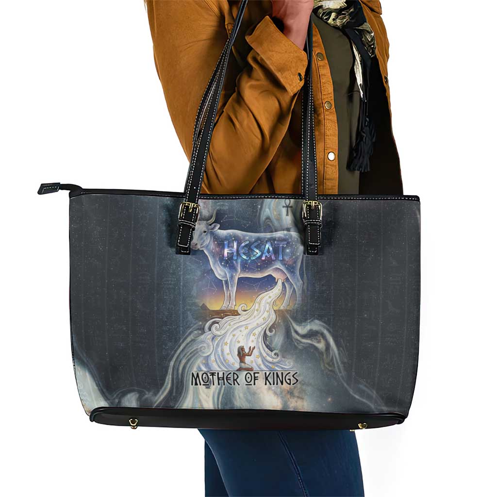 Hesat Celestial Cow Egyptian Leather Tote Bag with Mythic Sky Motif in Cosmic Theme