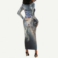 Hesat Celestial Cow Egyptian Long Sleeve Bodycon Dress with Mythic Sky Motif in Cosmic Theme