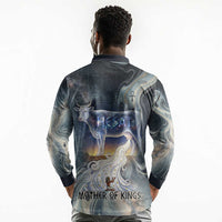 Hesat Celestial Cow Egyptian Long Sleeve Polo Shirt with Mythic Sky Motif in Cosmic Theme